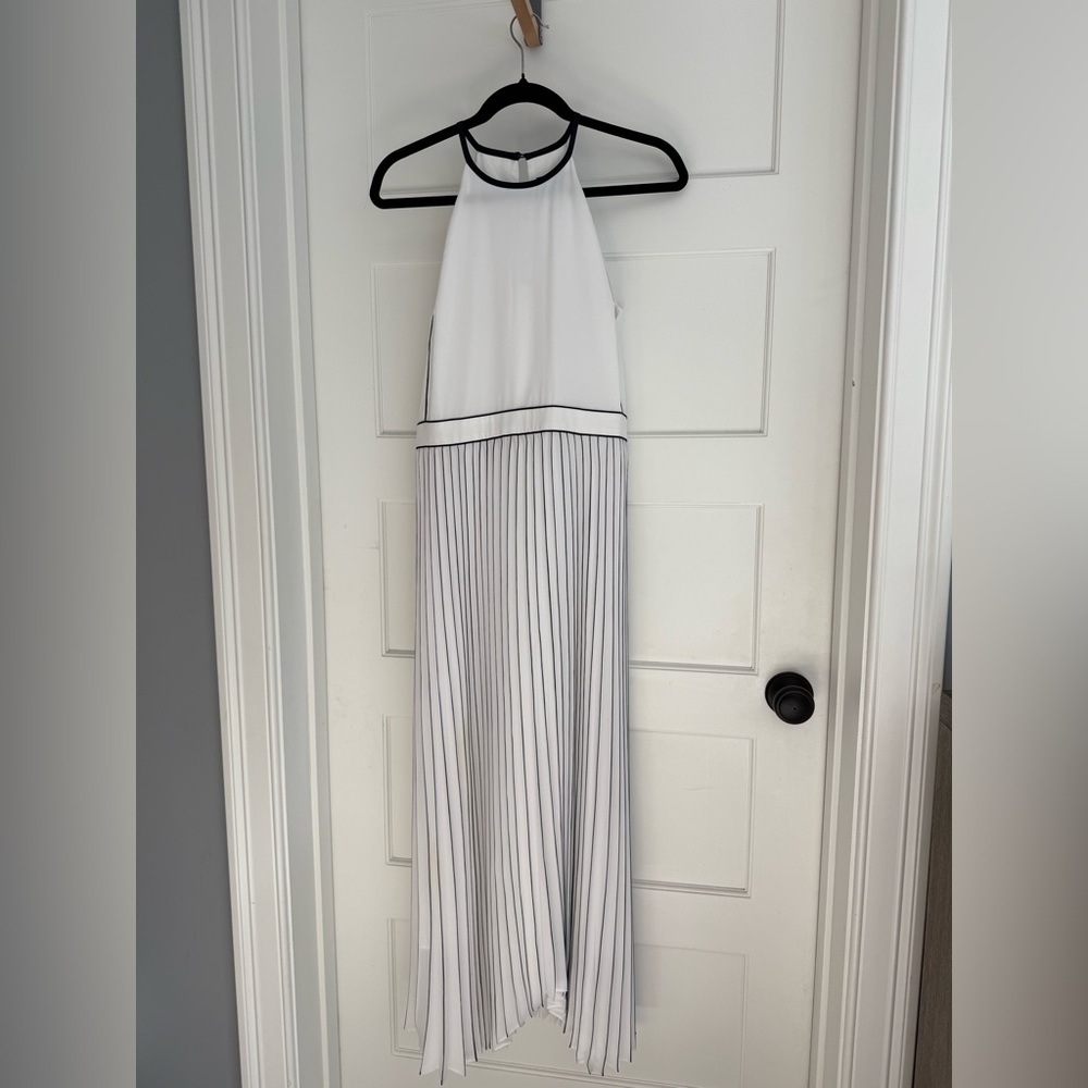 Banana Republic White and Black Pleated Halter Maxi Dress